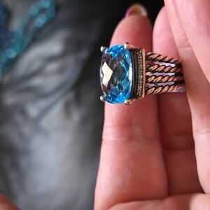 Authentic David Yurman Albion Ring – 13ct Blue Topaz & Diamonds